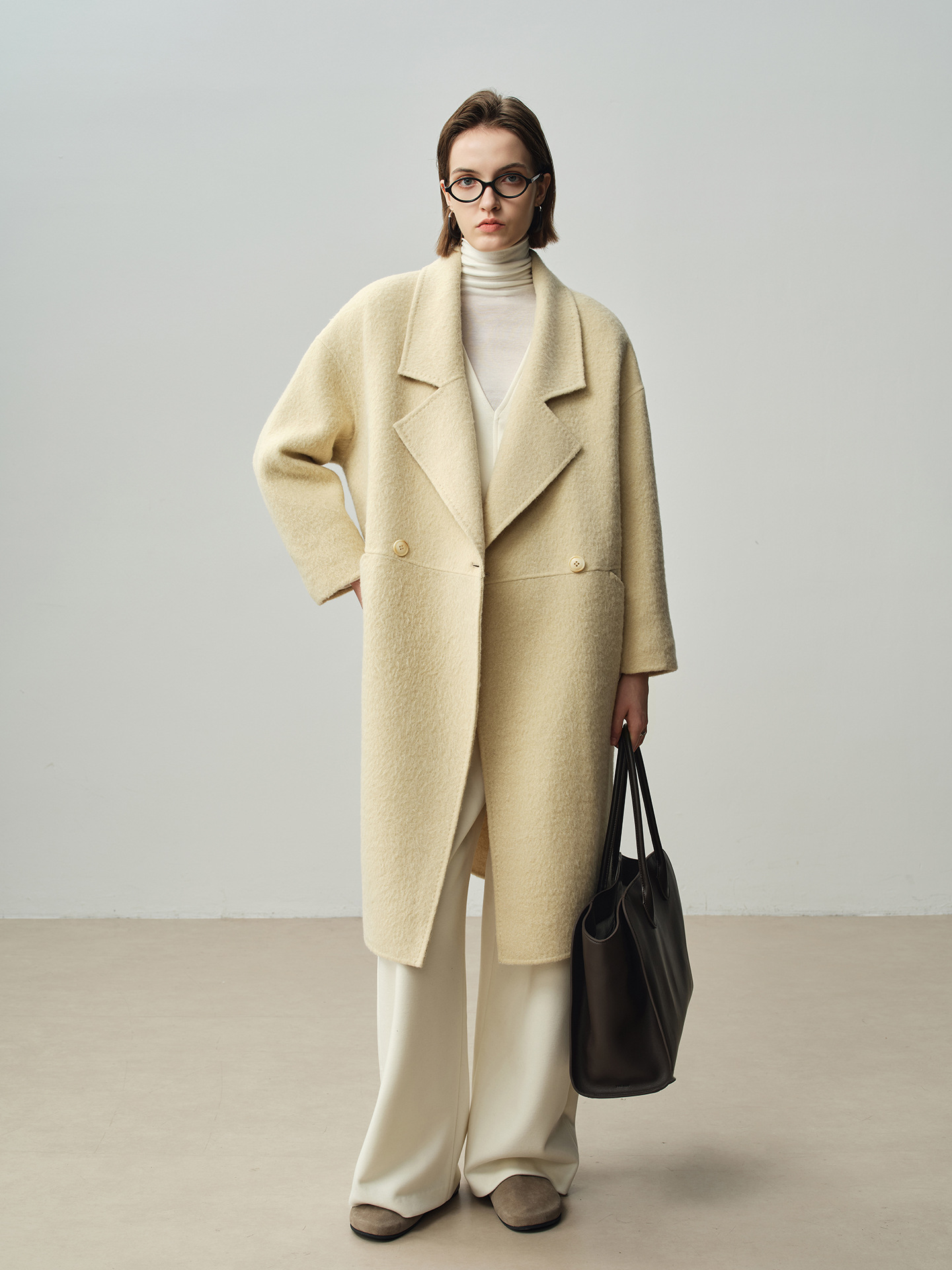 Autumn/Winter Style Suli Alpaca Double-Sided Wool Coat for Women, Loose Fit, Korean Style, Lapel Long Coat